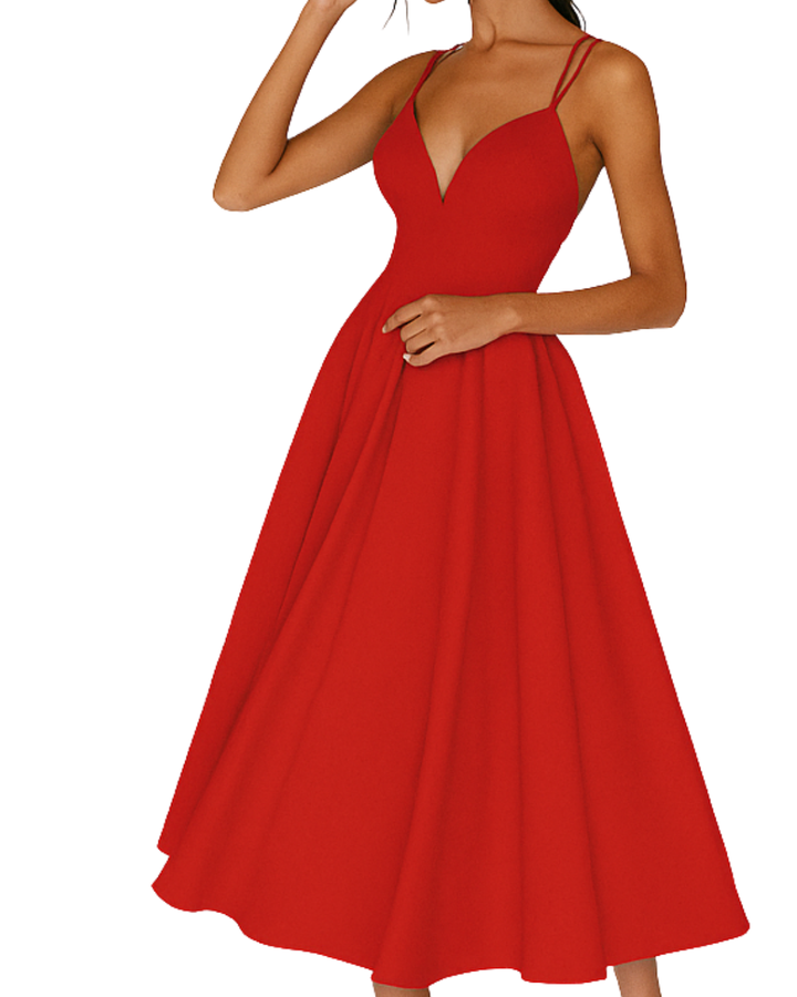 Damen Träger Midi Kleid für en Rojo