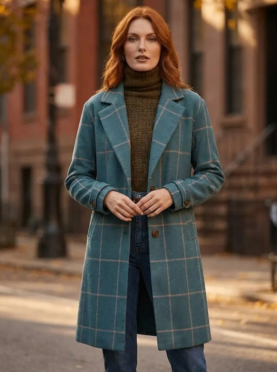Damen Trenchcoat im klassischen Karomuster in Dunkelgrün