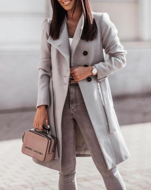 Damen Trenchcoat Klassisch Für Den Herbst in Grau