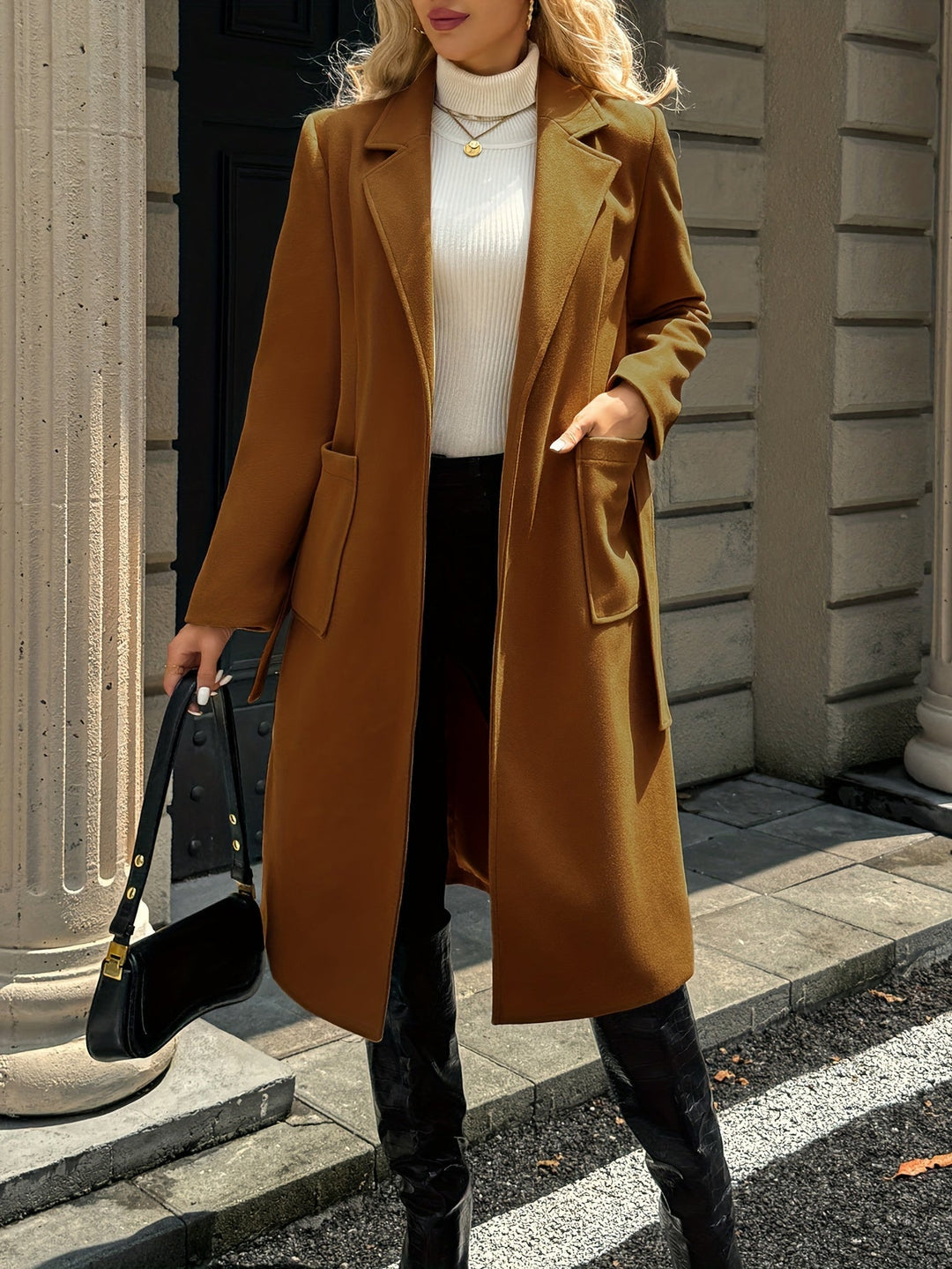 Damen Trenchcoat lang klassisch für Herbst in Hellbraun 12