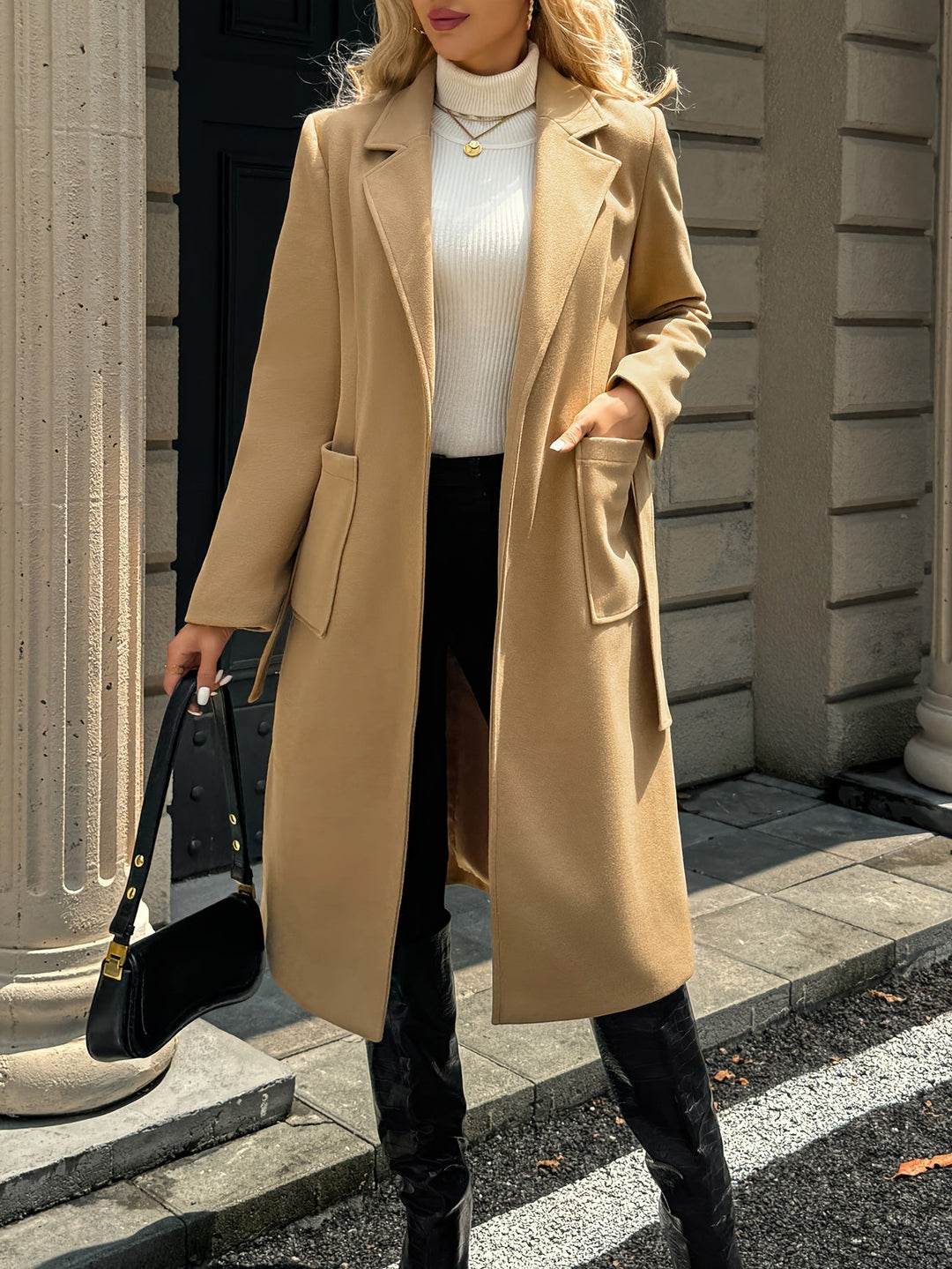 Damen Trenchcoat lang klassisch für Herbst in Hellbraun 5