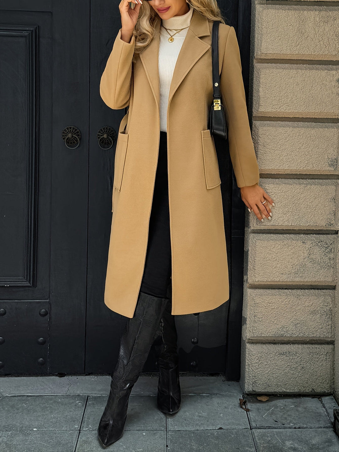 Damen Trenchcoat lang klassisch für Herbst in Hellbraun 6
