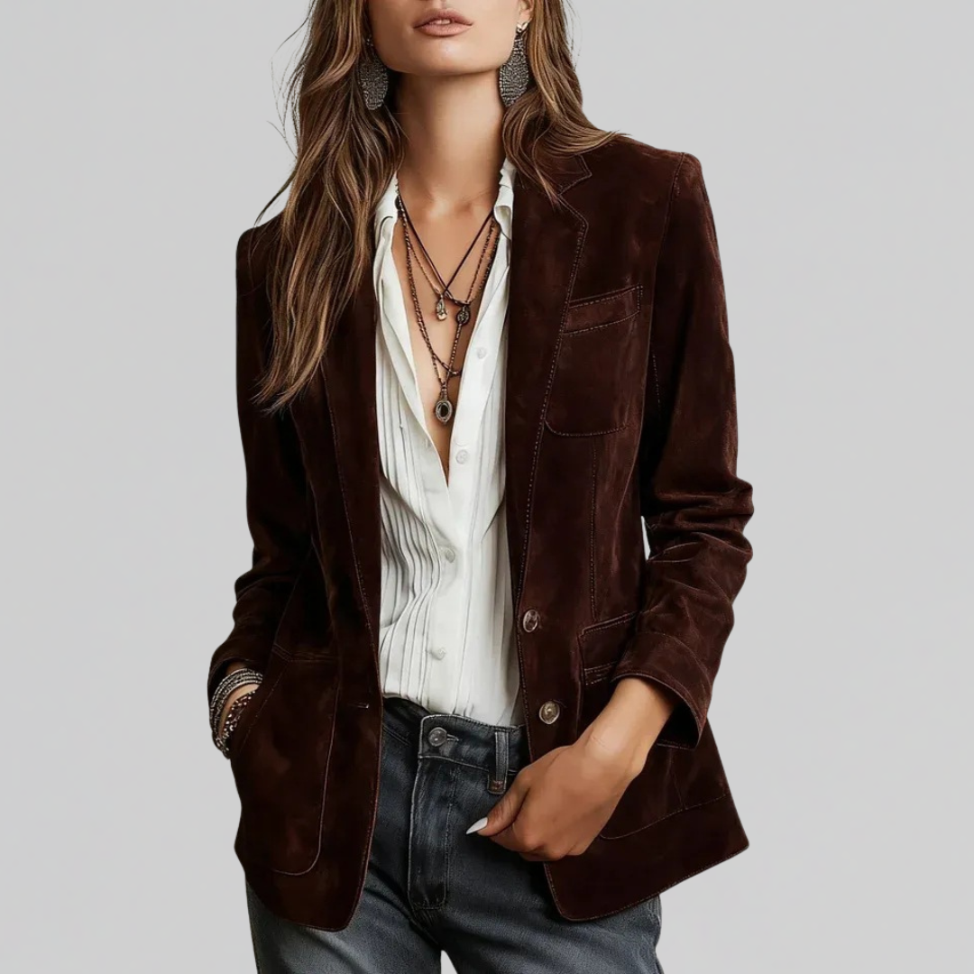 Damen Warmer Klassik-Blazer für den Herbst in Chestnut Brown