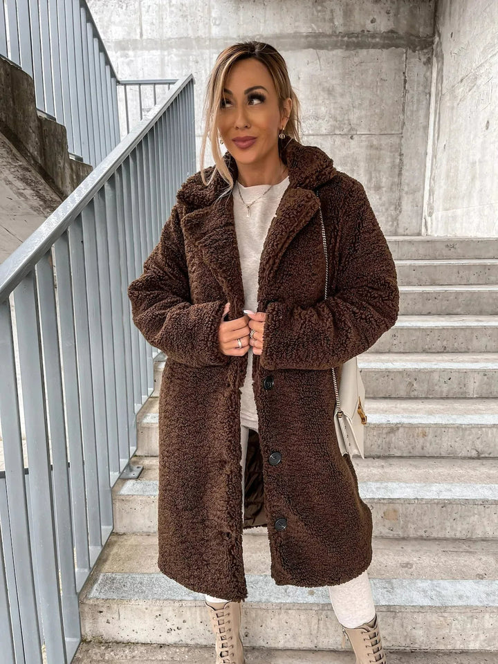 Damen Warmer Trenchcoat Plüsch für Herbst in Hellbraun