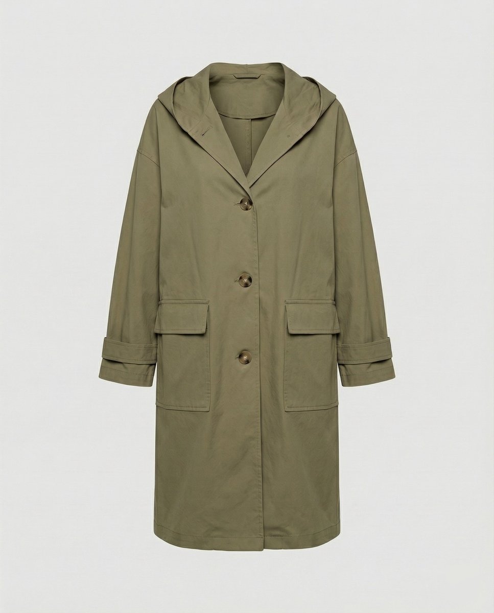 Damen Wasserdichter Trenchcoat Elegant Knielang in Grün
