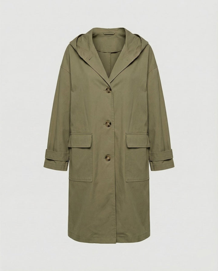 Damen Wasserdichter Trenchcoat Elegant Knielang in Grün