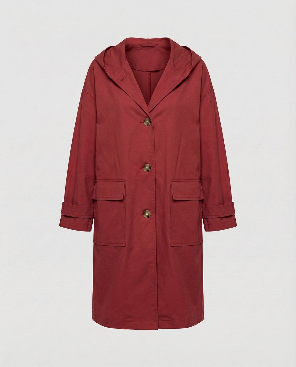 Damen Wasserdichter Trenchcoat Elegant Knielang in Rot