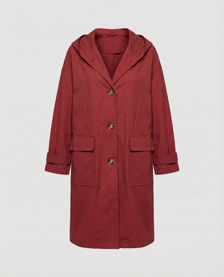 Damen Wasserdichter Trenchcoat Elegant Knielang in Rot