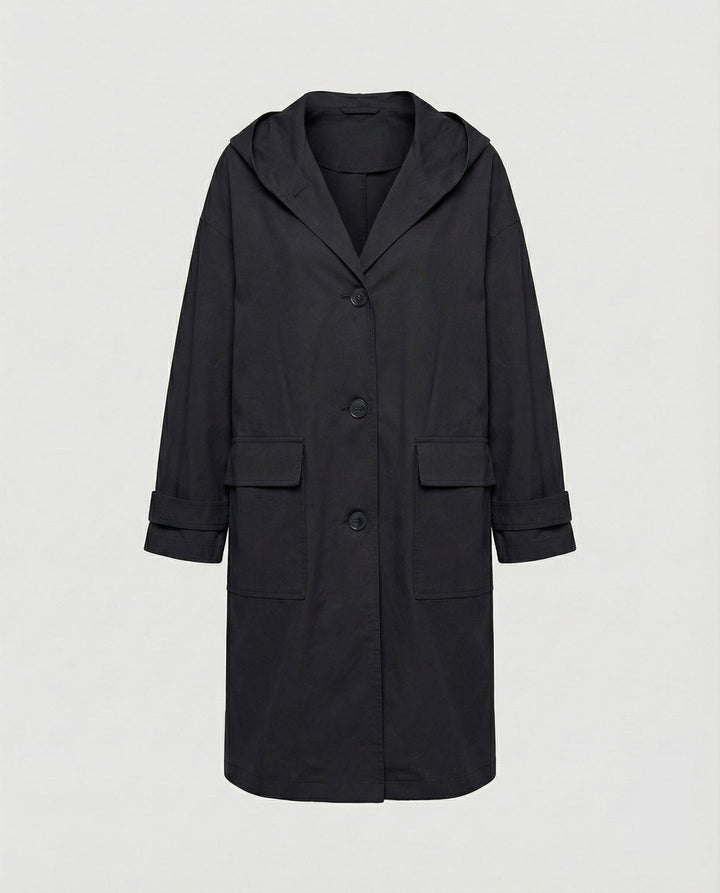 Damen Wasserdichter Trenchcoat Elegant Knielang in Schwarz