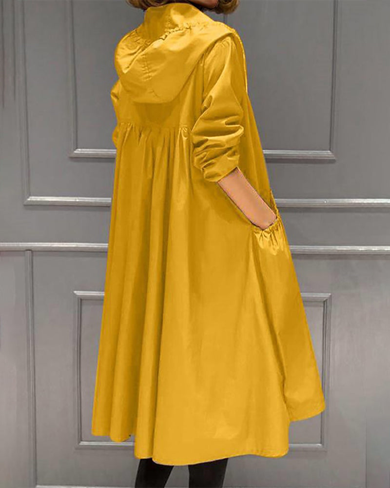 Damen Wasserdichter Trenchcoat Lang mit Kapuze in Gelb