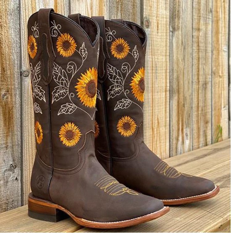 Damen Western-Stiefel im Boho-Stil mit Blütenstickerei (2)