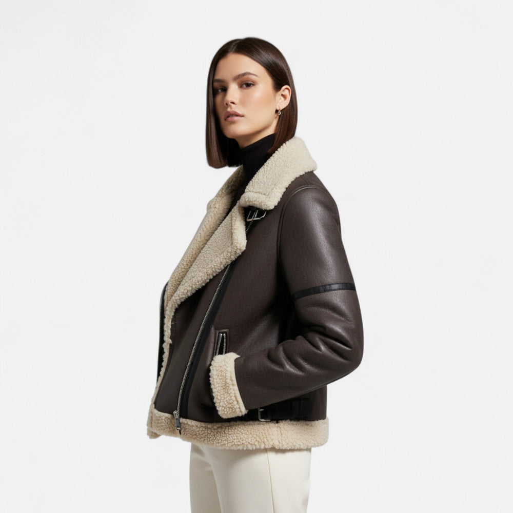 Damen-Winterjacke aus Leder mit Gürtel (2)