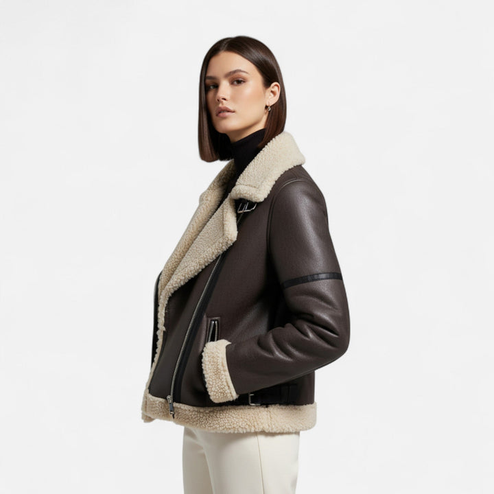 Damen-Winterjacke aus Leder mit Gürtel (2)