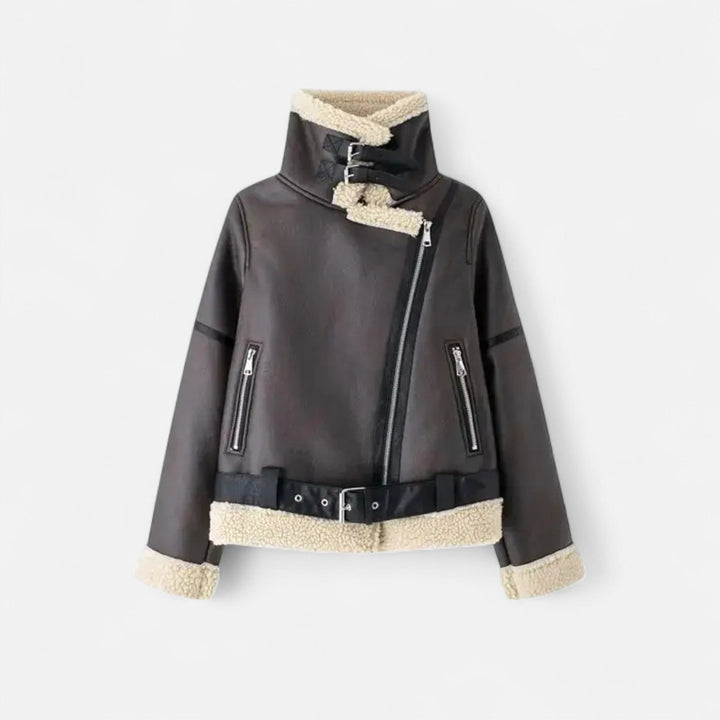 Damen-Winterjacke aus Leder mit Gürtel (3)