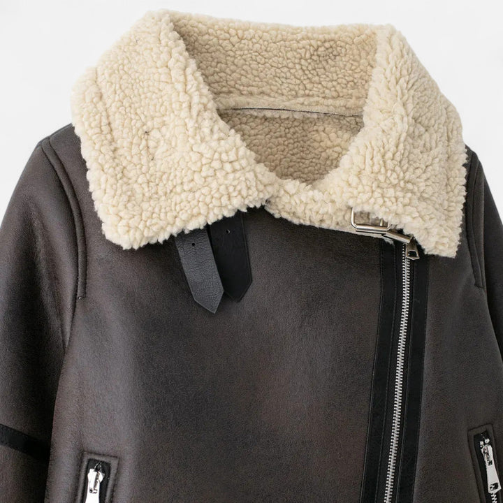 Damen-Winterjacke aus Leder mit Gürtel (4)