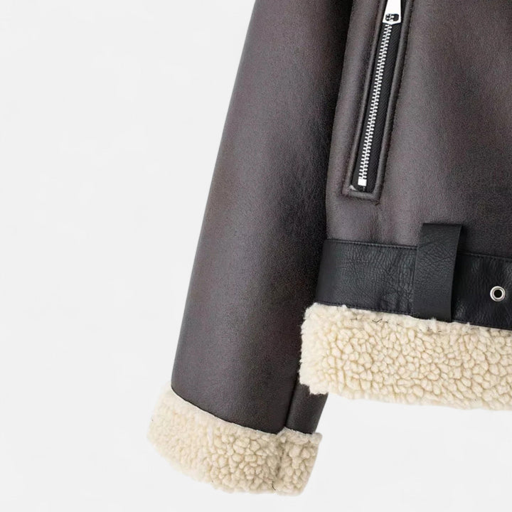 Damen-Winterjacke aus Leder mit Gürtel (5)