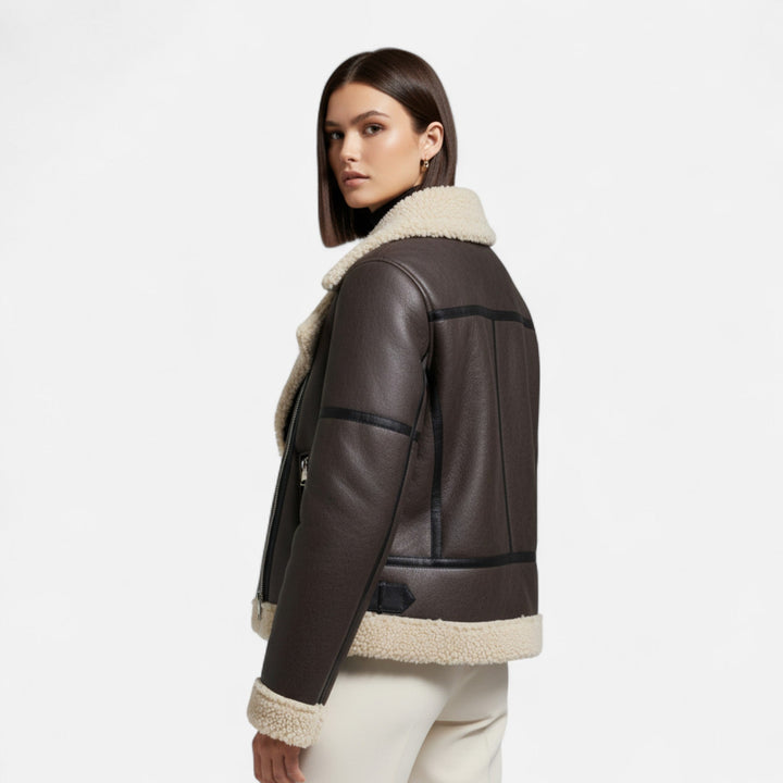 Damen-Winterjacke aus Leder mit Gürtel (6)