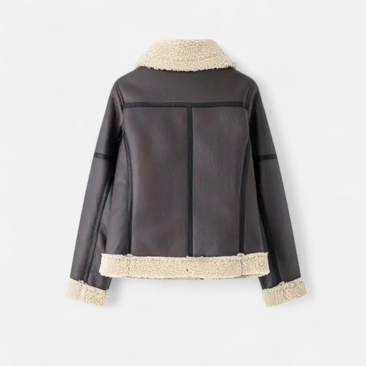 Damen-Winterjacke aus Leder mit Gürtel (7)