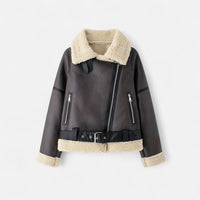 Ella | Damen-Winterjacke aus Leder mit Gürtel