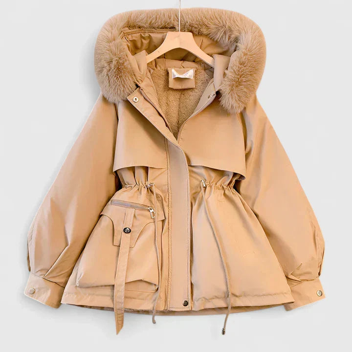 Damen Winterjacke elegant gepolstert mit Kapuze in Khaki
