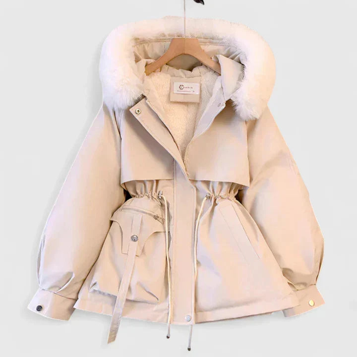 Damen Winterjacke elegant gepolstert mit Kapuze in Weiß
