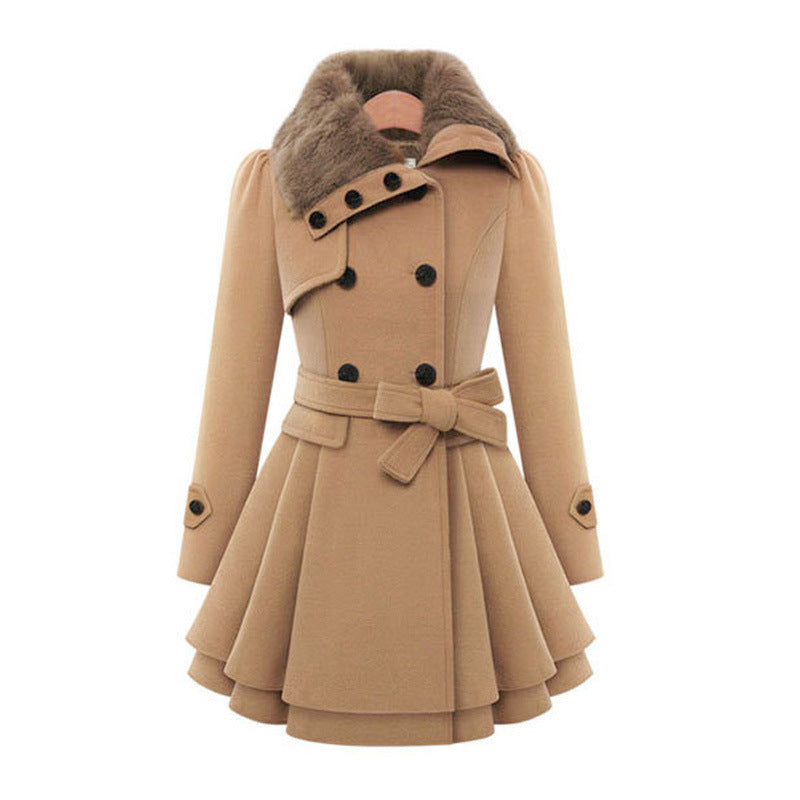 Damen Winterjacke im eleganten Vintage-Trench-Stil in Beige