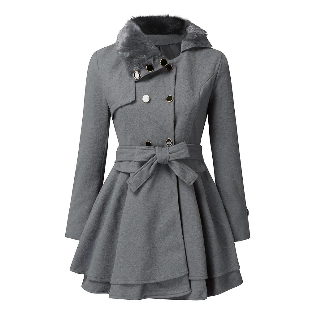 Damen Winterjacke im eleganten Vintage-Trench-Stil in Grau