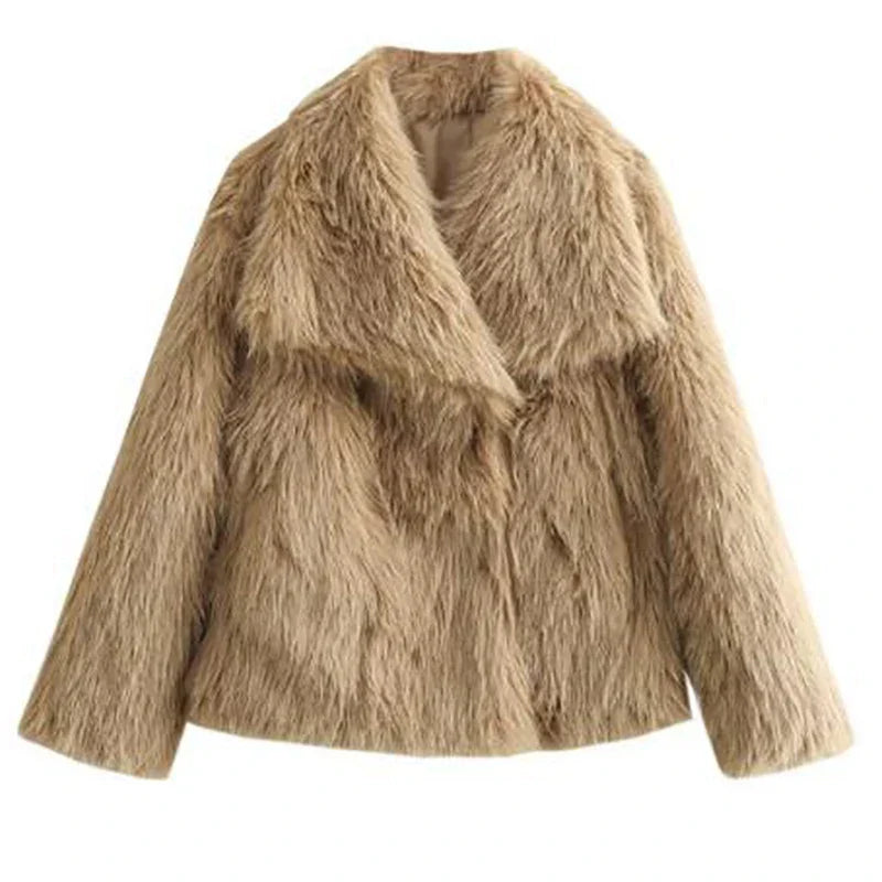 Damen Winterjacke kurz aus Kunstfell in Beige