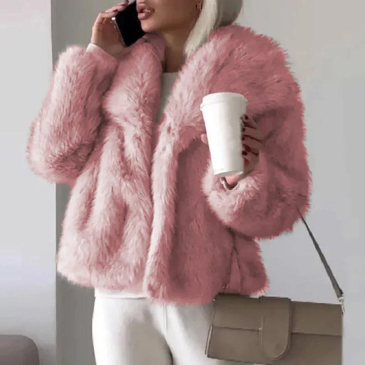 Damen Winterjacke kurz aus Kunstfell in Rosa