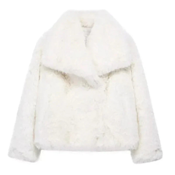 Damen Winterjacke kurz aus Kunstfell in Weiß