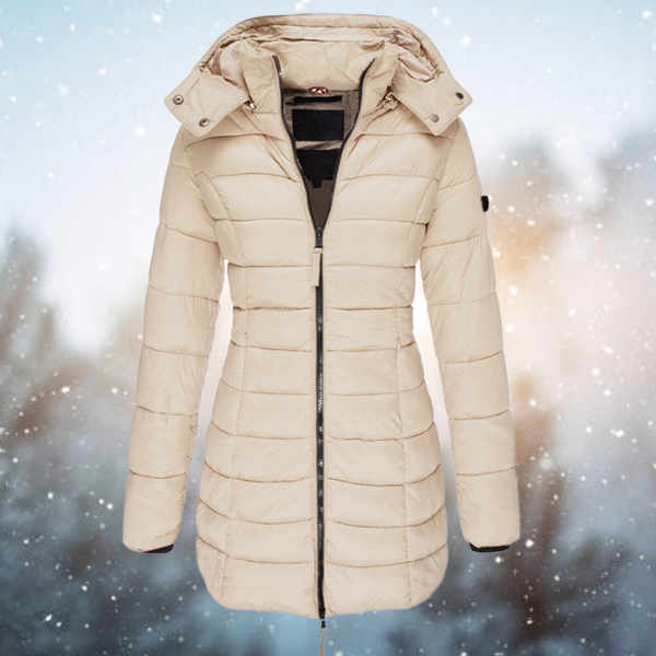 Damen Winterjacke lang gesteppt mit Kapuze in Beige