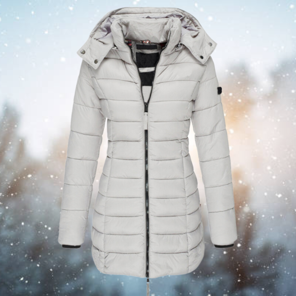 Damen Winterjacke lang gesteppt mit Kapuze in Grau