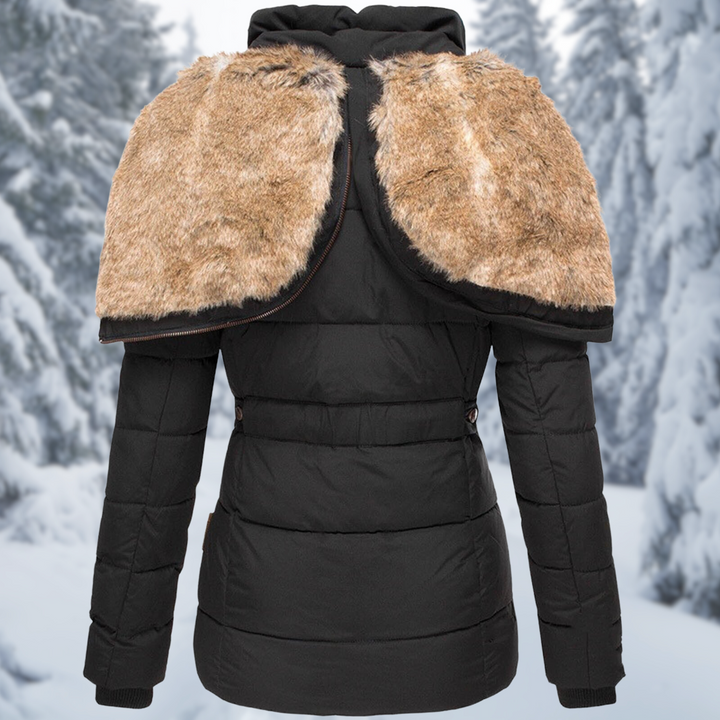 Damen Winterjacke mit Fellkapuze für Herbst in Schwarz 2