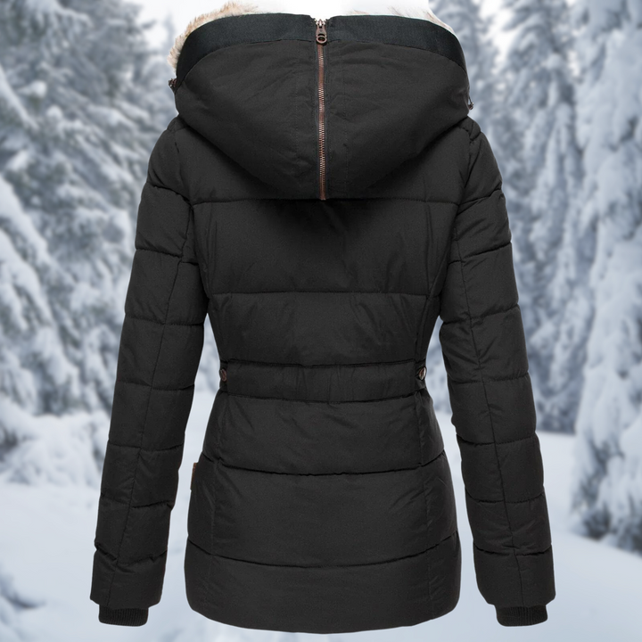 Damen Winterjacke mit Fellkapuze für Herbst in Schwarz 3