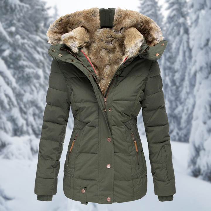 Damen Winterjacke mit flauschigem Pelzfutter für Herbst in Grün