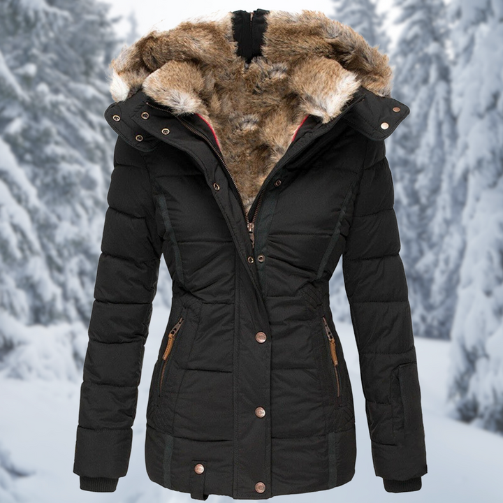 Damen Winterjacke mit flauschigem Pelzfutter für Herbst in Schwarz 1