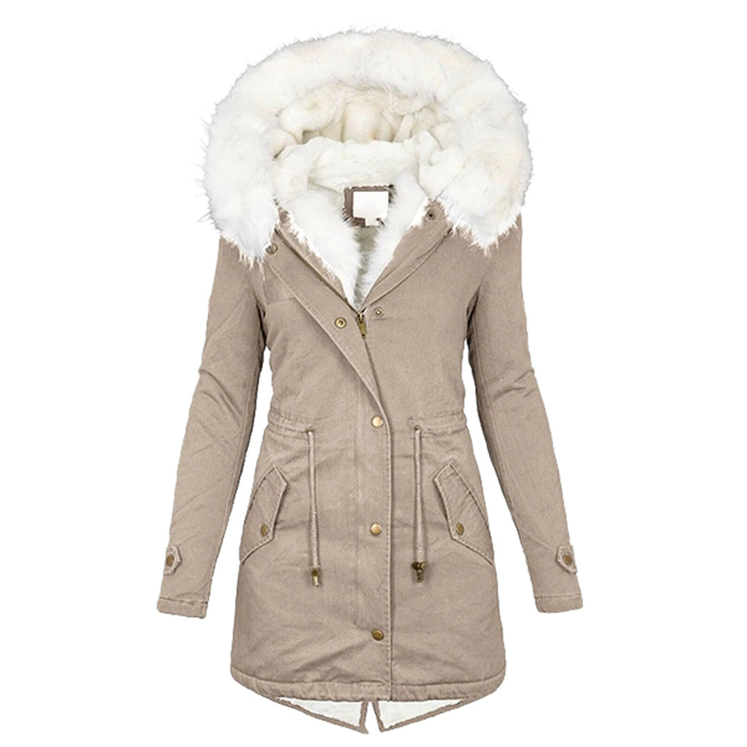 Damen Winterjacke mit Fleece-Fütterung und Windschutz in Khaki