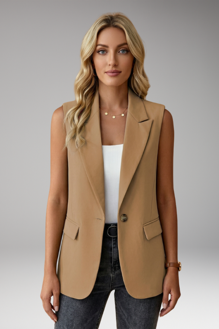 Damen Wintermantel Ärmelloses Strukturblazer Formell in Khaki