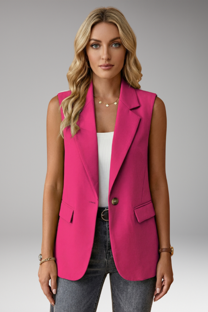 Damen Wintermantel Ärmelloses Strukturblazer Formell in Magenta