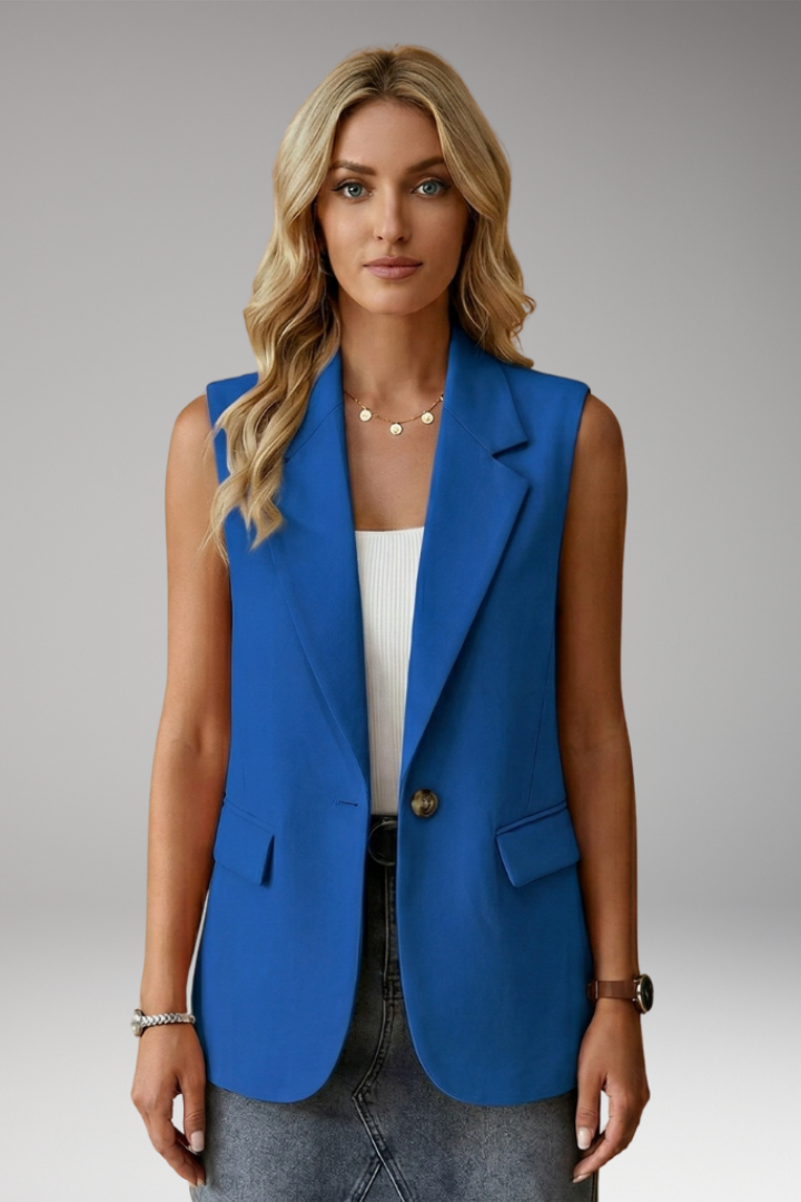 Damen Wintermantel Ärmelloses Strukturblazer Formell in Royal Blue
