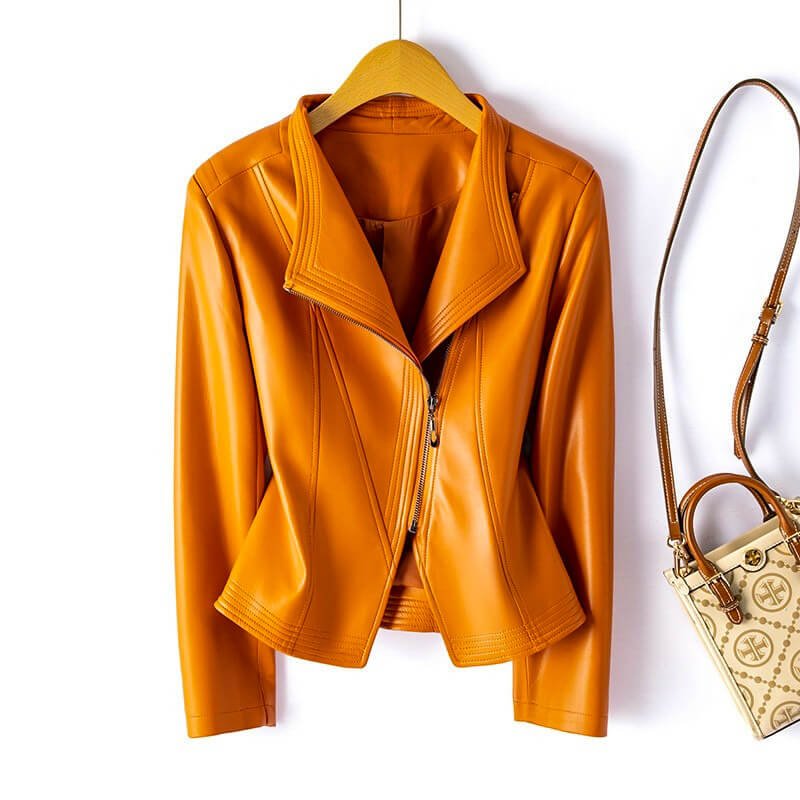Damen Wintermantel aus Leder im modernen Schnitt in Saffron Orange