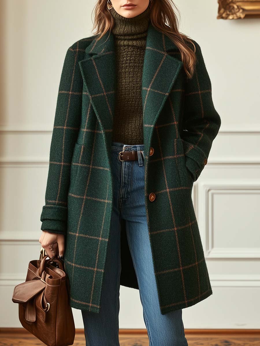 Damen Wintermantel aus Tweed im Klassischen Stil in Dunkelgrün