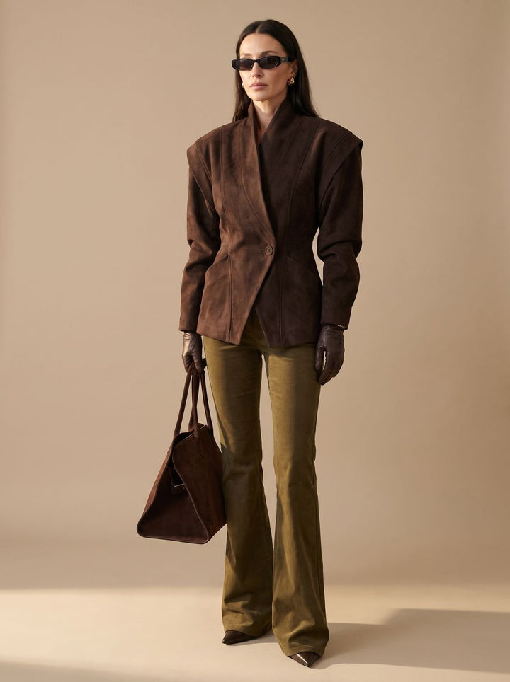 Damen Wintermantel aus Wildleder-Optik im Wickel-Stil