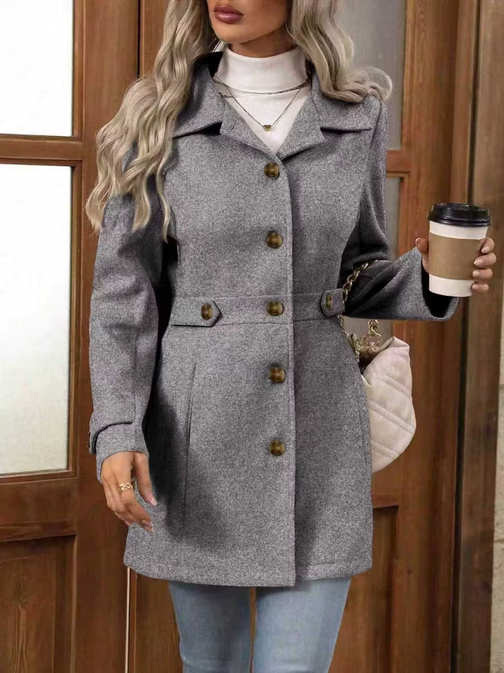Damen Wintermantel, elegant geschnitten mit Gürtel in Grau