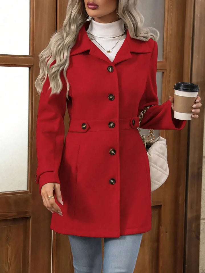 Damen Wintermantel, elegant geschnitten mit Gürtel in Rot