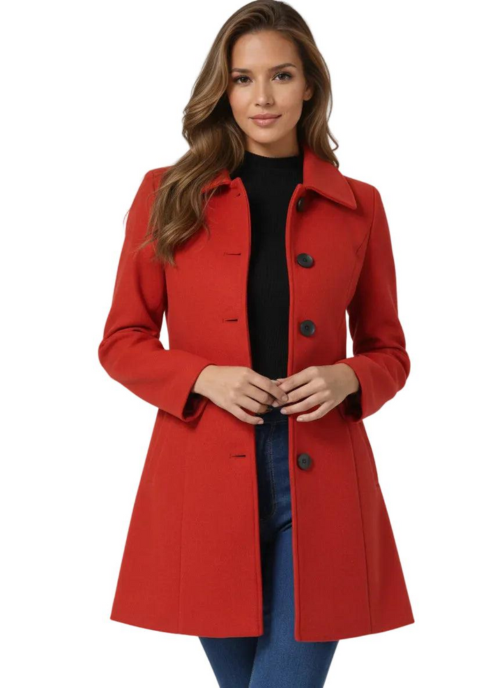 Damen Wintermantel elegant strukturiert Midilänge in Rot