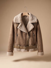 Emma | Damen Wintermantel im Biker-Stil mit Lammfell