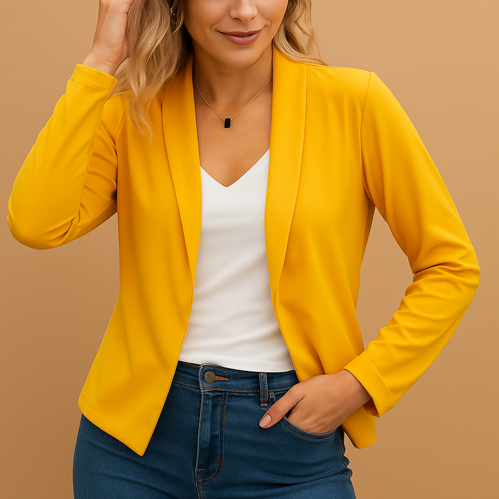 Damen Wintermantel im Blazer-Stil mit Schalkkragen in Gelb