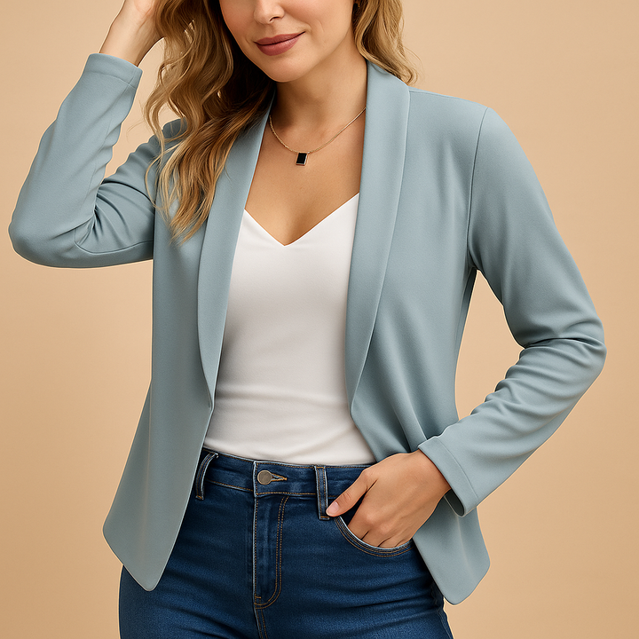 Damen Wintermantel im Blazer-Stil mit Schalkkragen in Hellblau