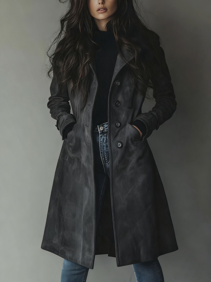 Damen Wintermantel im eleganten Trench-Schnitt in Dunkelgrau